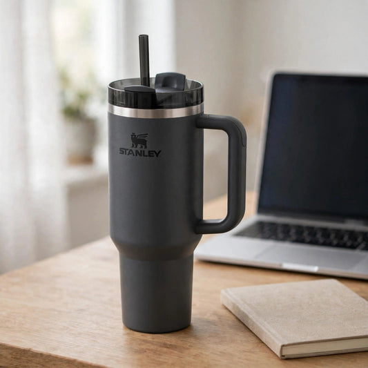 BLACK 40oz Quencher H2.0 FlowState Stainless Steel Vacuum Tumbler - desk