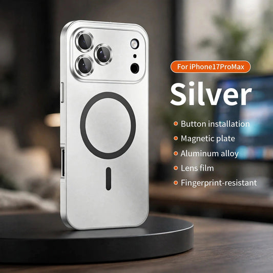 Silver Aluminium Snap On Phone Case For Apple iPhone 17 Pro Max - desksetup