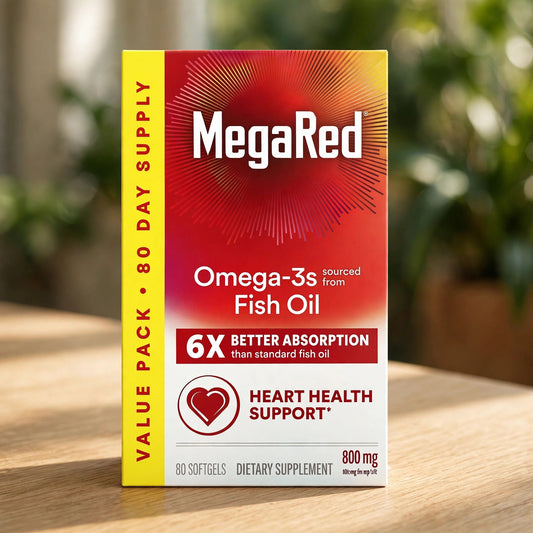 MegaRed Omega-3 Fish Oil 6X Absorption 500mg 80 Softgel - wood