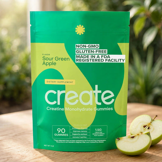 Creatine Monohydrate Gummies for Men & Women (Sour Green Apple, 90 ct) - wood