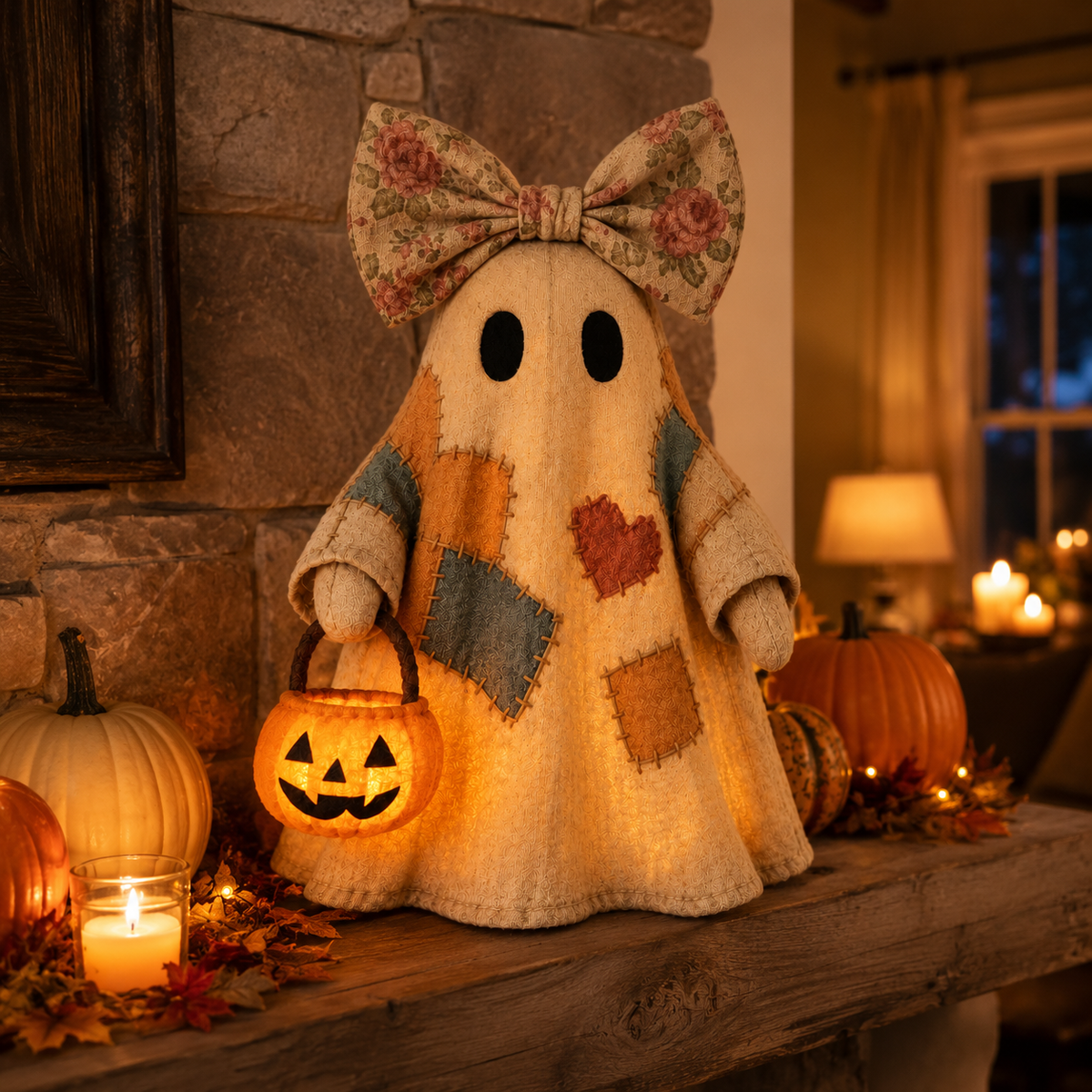 Vintage Patchwork Glowing Ghost - image 3