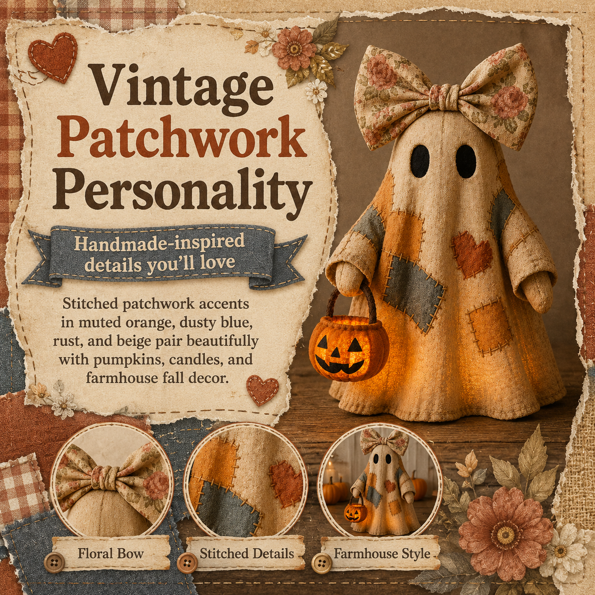 Vintage Patchwork Glowing Ghost - image 7