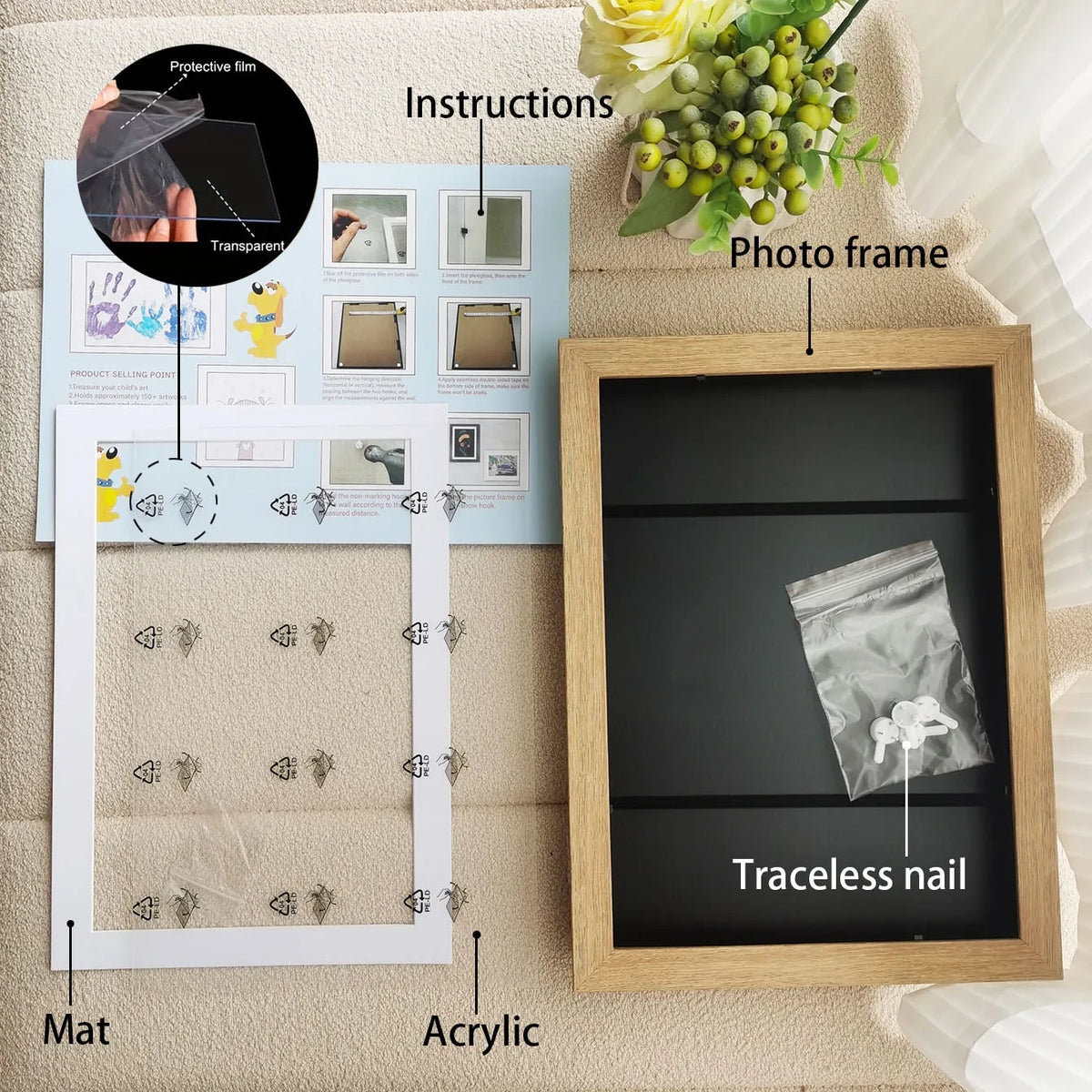 Magnetic Wooden Kids Easy Open Art Frame