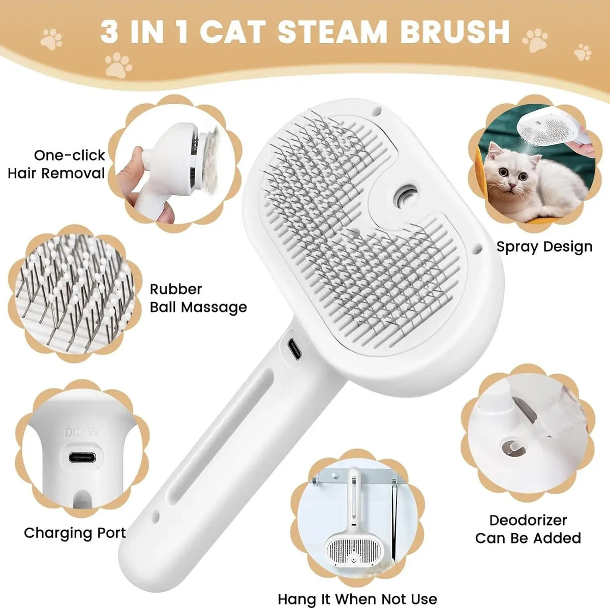 Pet Water Steam Spray Grooming Comb