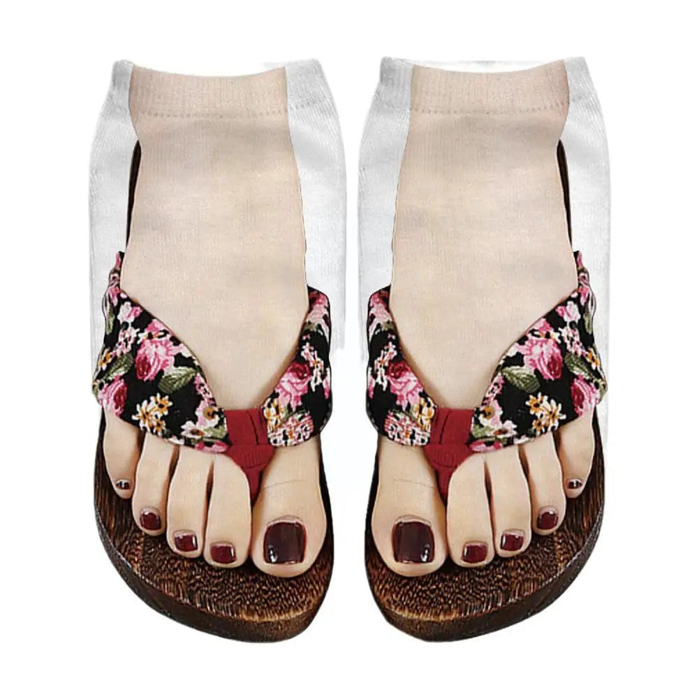 1 Pair 3D Printing Pattern Flip Flop Socks