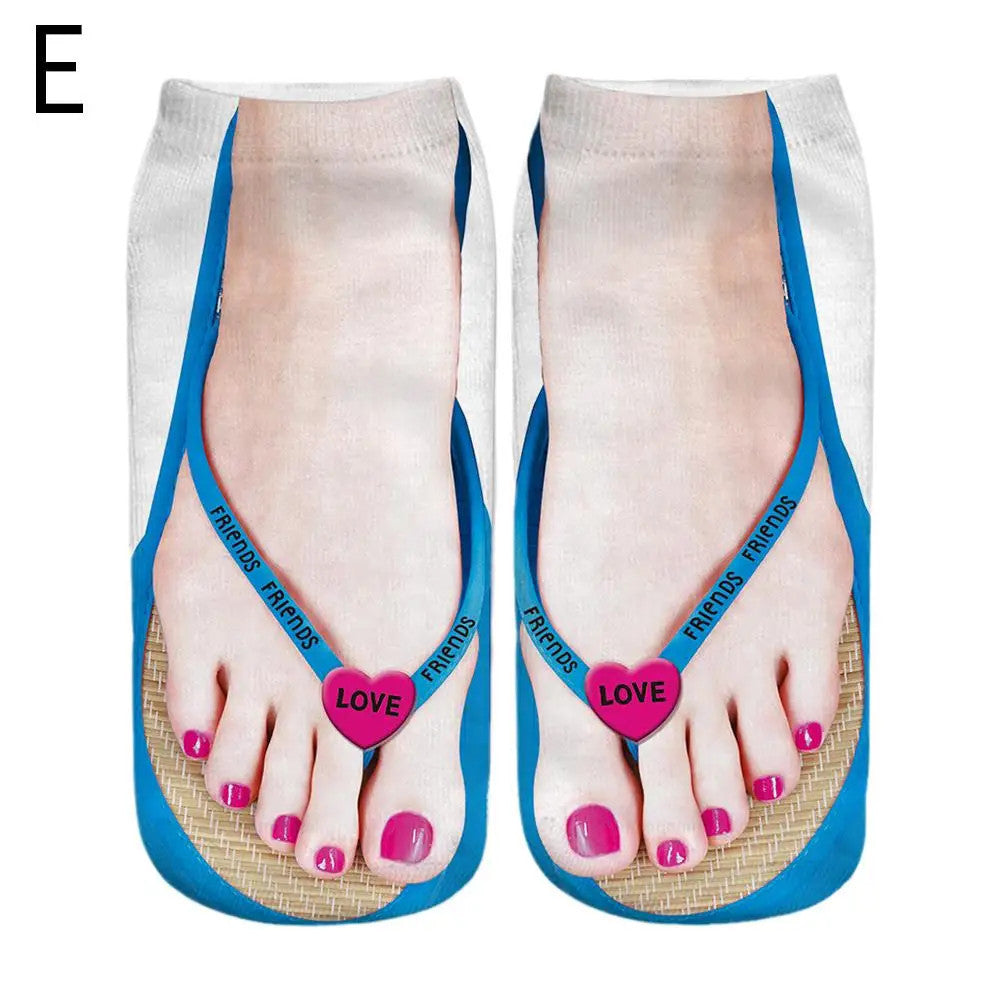 1 Pair 3D Printing Pattern Flip Flop Socks
