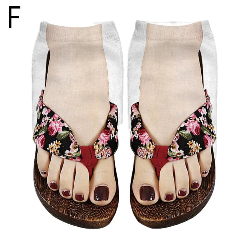 1 Pair 3D Printing Pattern Flip Flop Socks