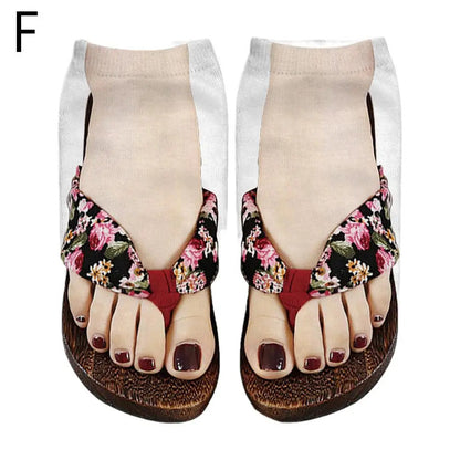 1 Pair 3D Printing Pattern Flip Flop Socks