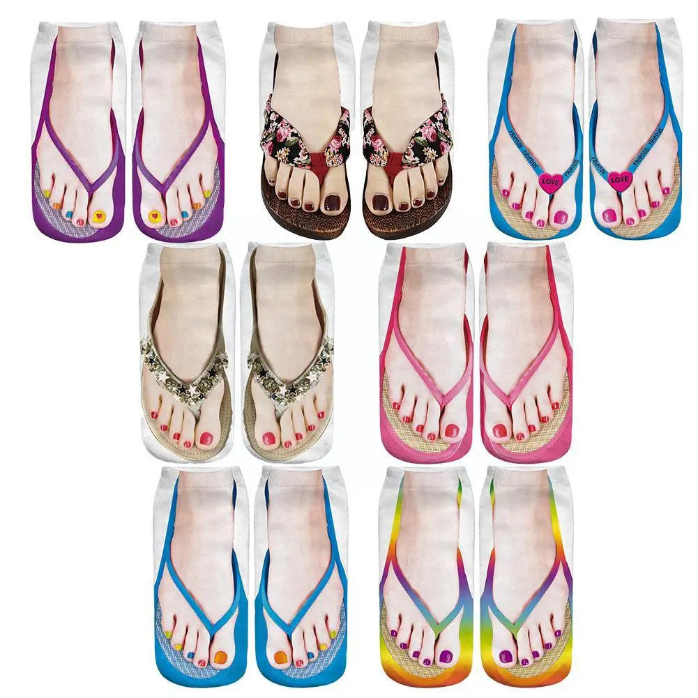 1 Pair 3D Printing Pattern Flip Flop Socks