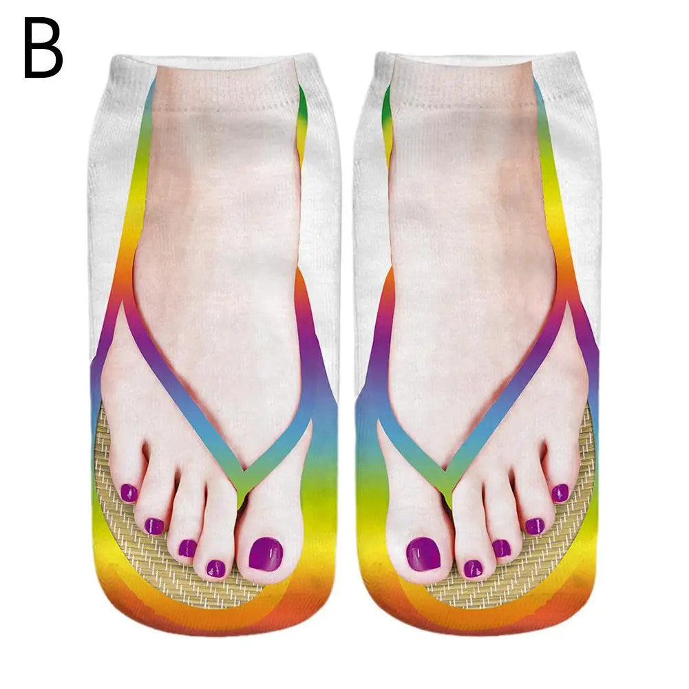 1 Pair 3D Printing Pattern Flip Flop Socks