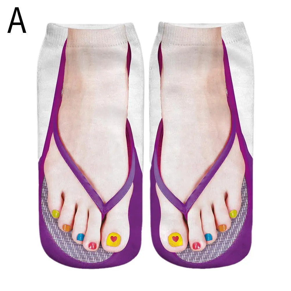1 Pair 3D Printing Pattern Flip Flop Socks
