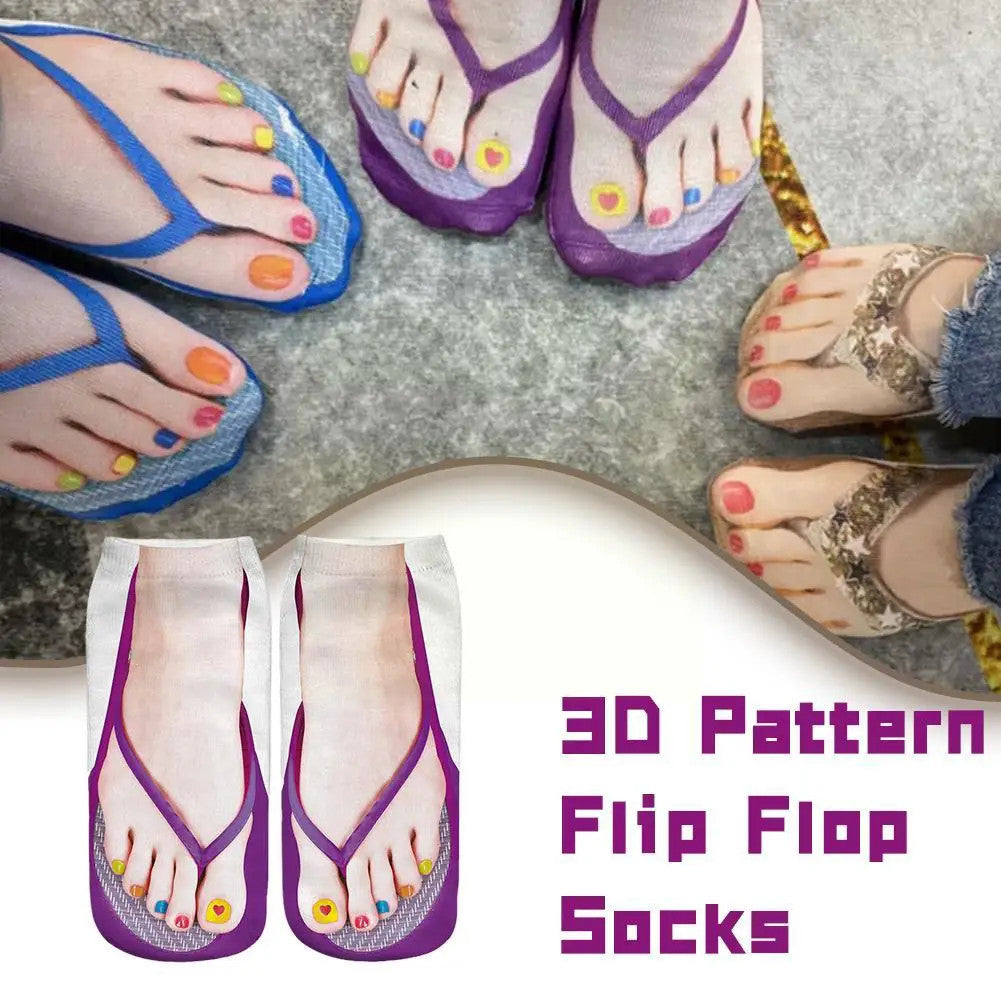 1 Pair 3D Printing Pattern Flip Flop Socks