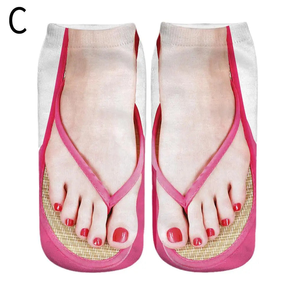 1 Pair 3D Printing Pattern Flip Flop Socks