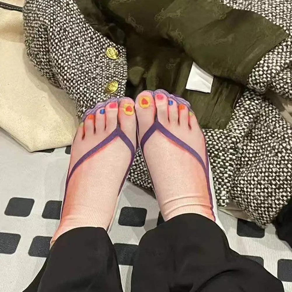 1 Pair 3D Printing Pattern Flip Flop Socks