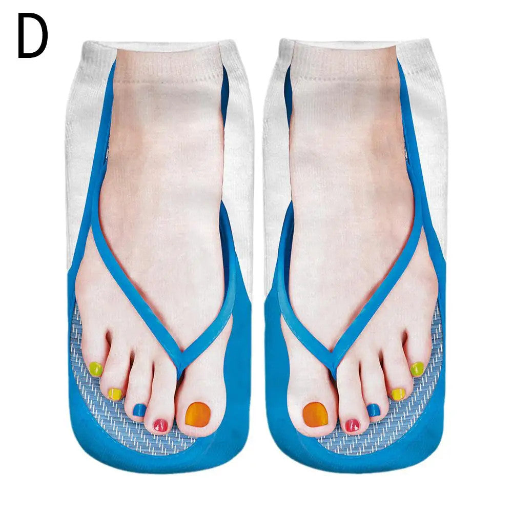1 Pair 3D Printing Pattern Flip Flop Socks