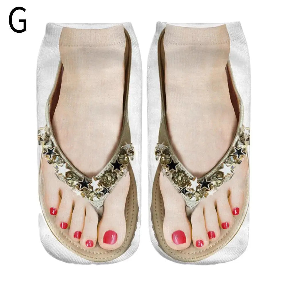 1 Pair 3D Printing Pattern Flip Flop Socks