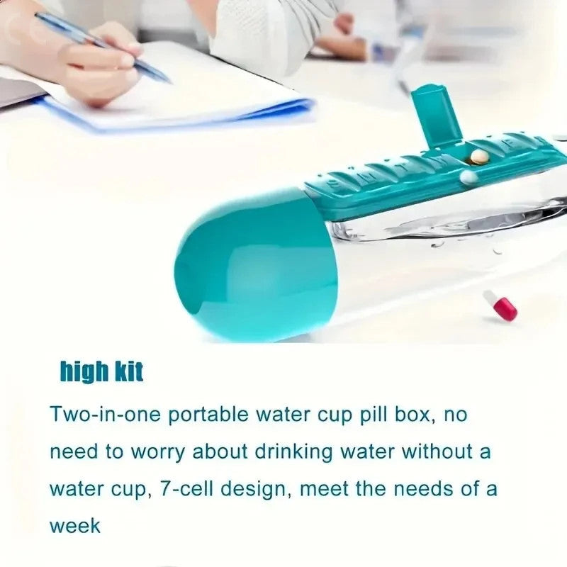 Portable Water Bottle With Built-in Pill Box for Medicines