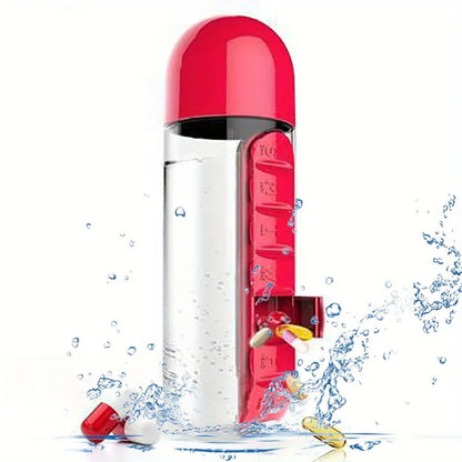 Portable Water Bottle With Built-in Pill Box for Medicines