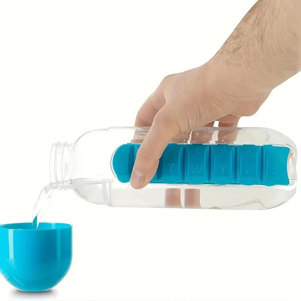 Portable Water Bottle With Built-in Pill Box for Medicines
