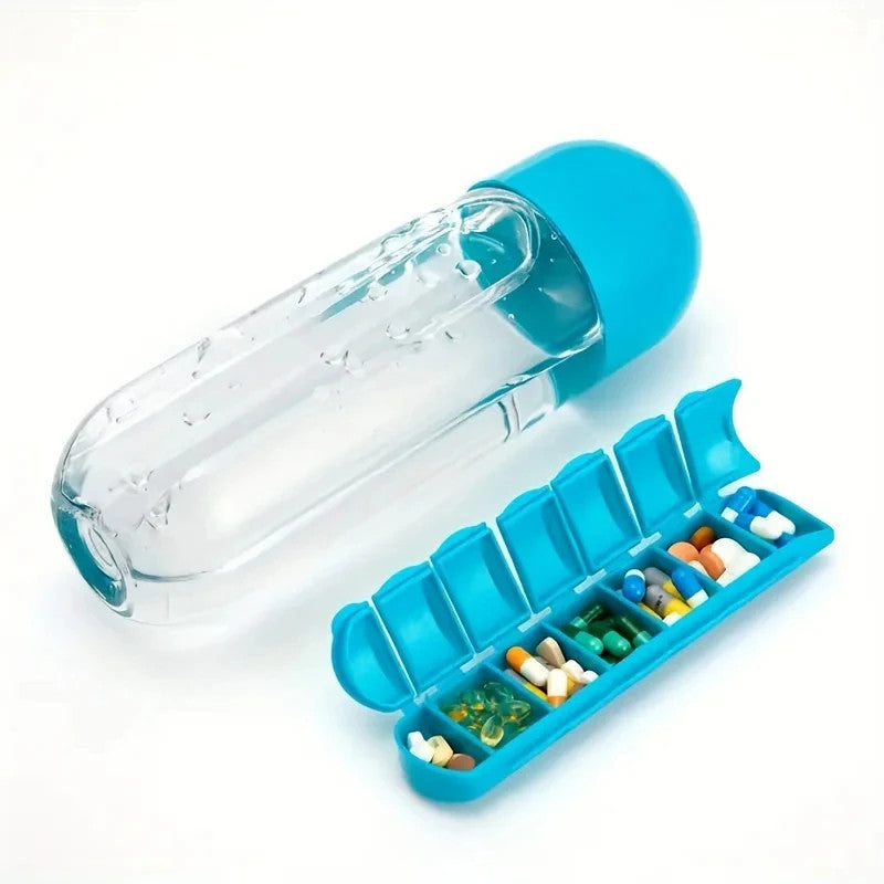 Portable Water Bottle With Built-in Pill Box for Medicines