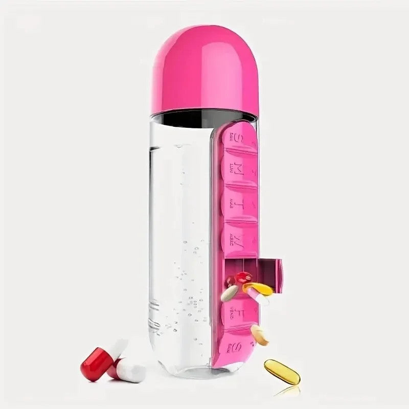 Portable Water Bottle With Built-in Pill Box for Medicines