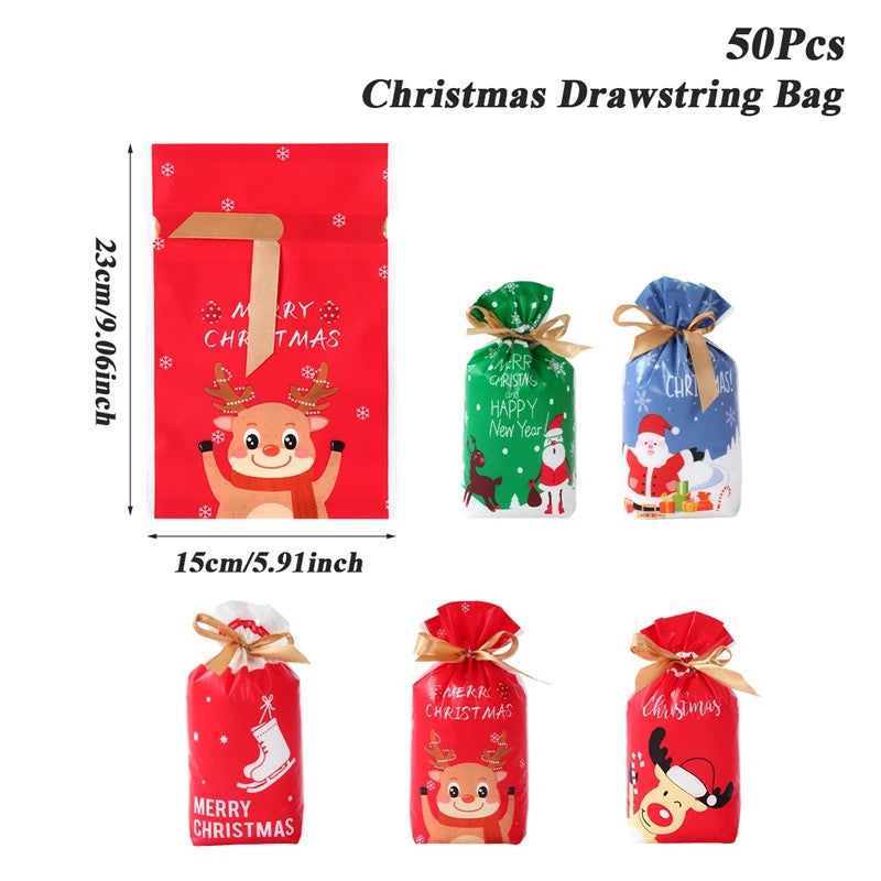 50pcs Christmas Drawstring Bags