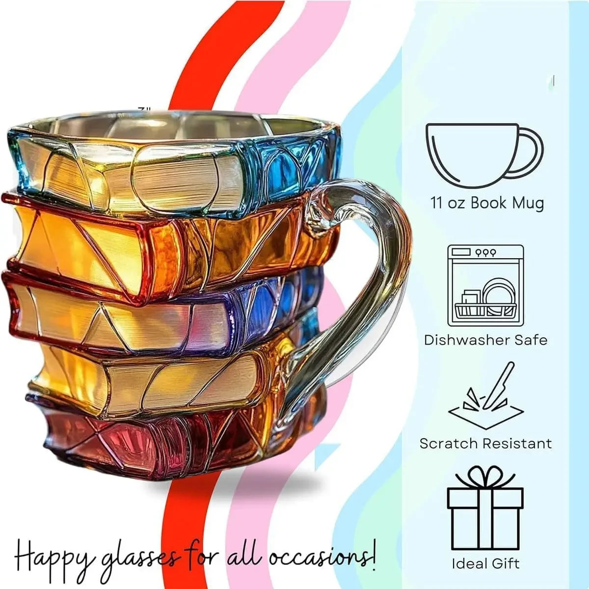 Painted Book Mug, 3D Colored Glass Book