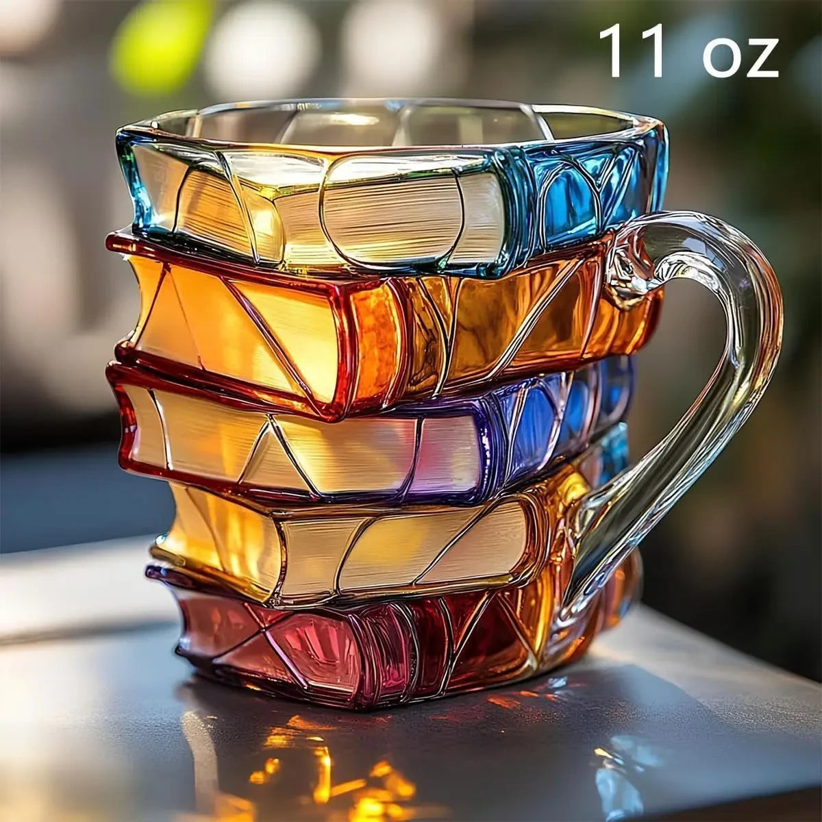Painted Book Mug, 3D Colored Glass Book