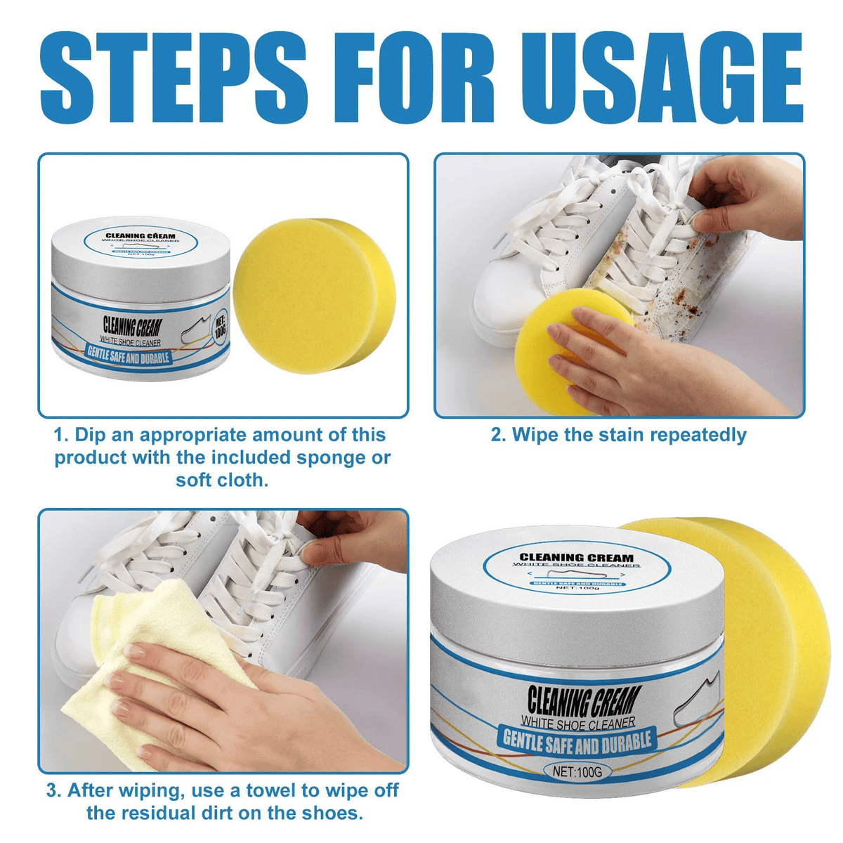Shoe Cleaning Cream with Sponge