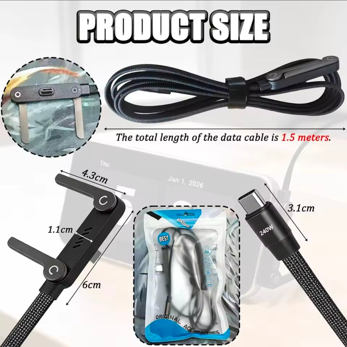 Foldable Charging Cable With Integrated Stand