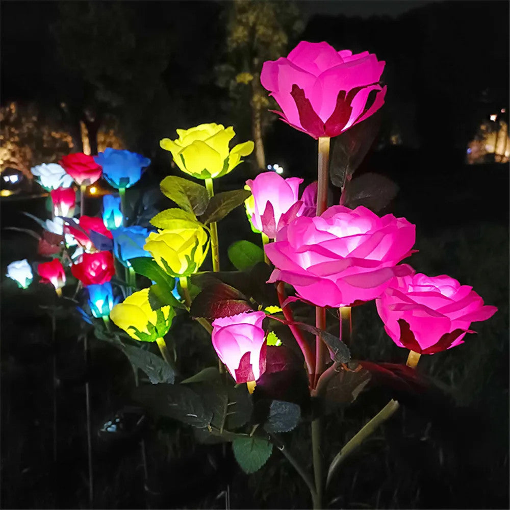 5 Heads Solar Lights Rose Flower