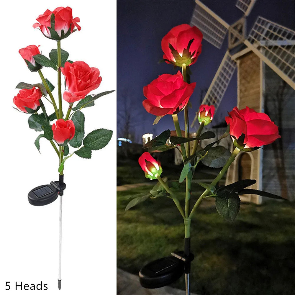 5 Heads Solar Lights Rose Flower