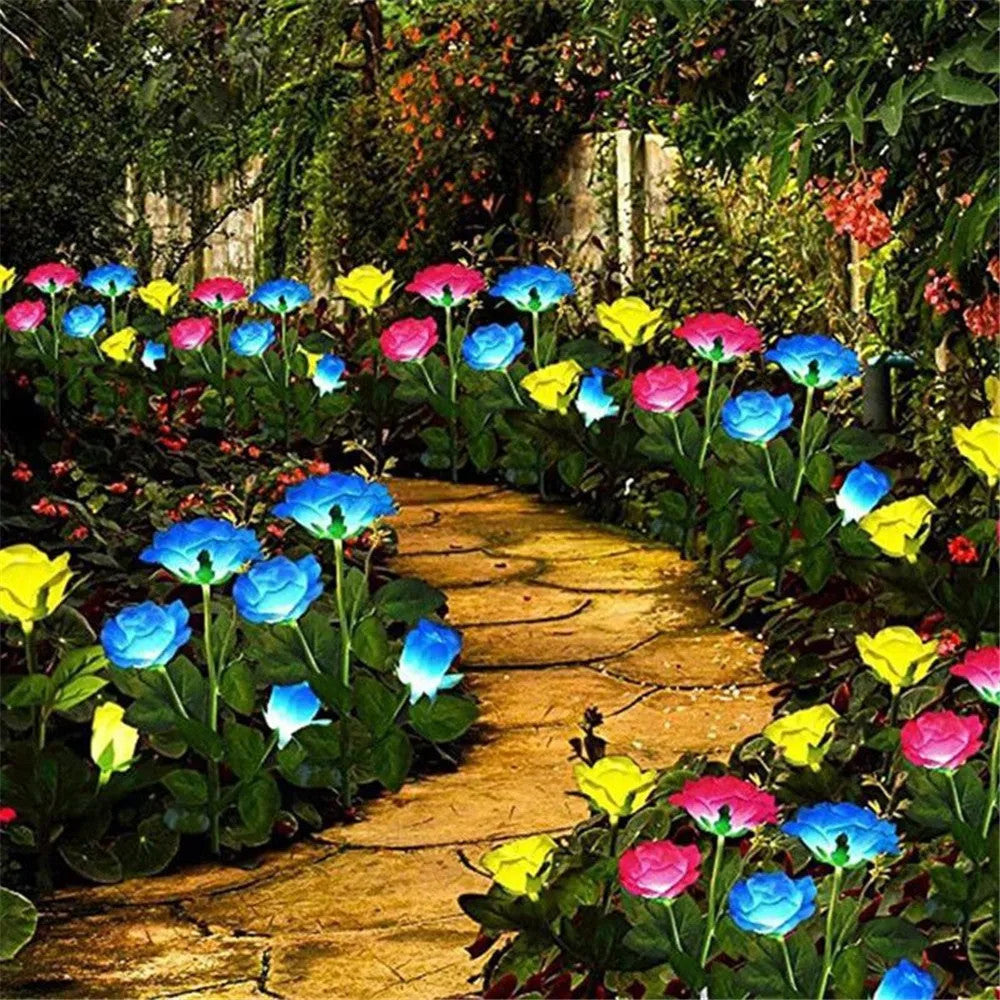 5 Heads Solar Lights Rose Flower