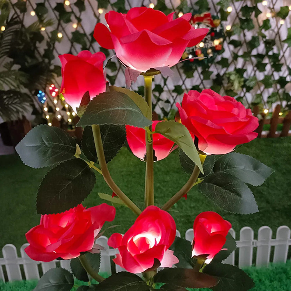 5 Heads Solar Lights Rose Flower