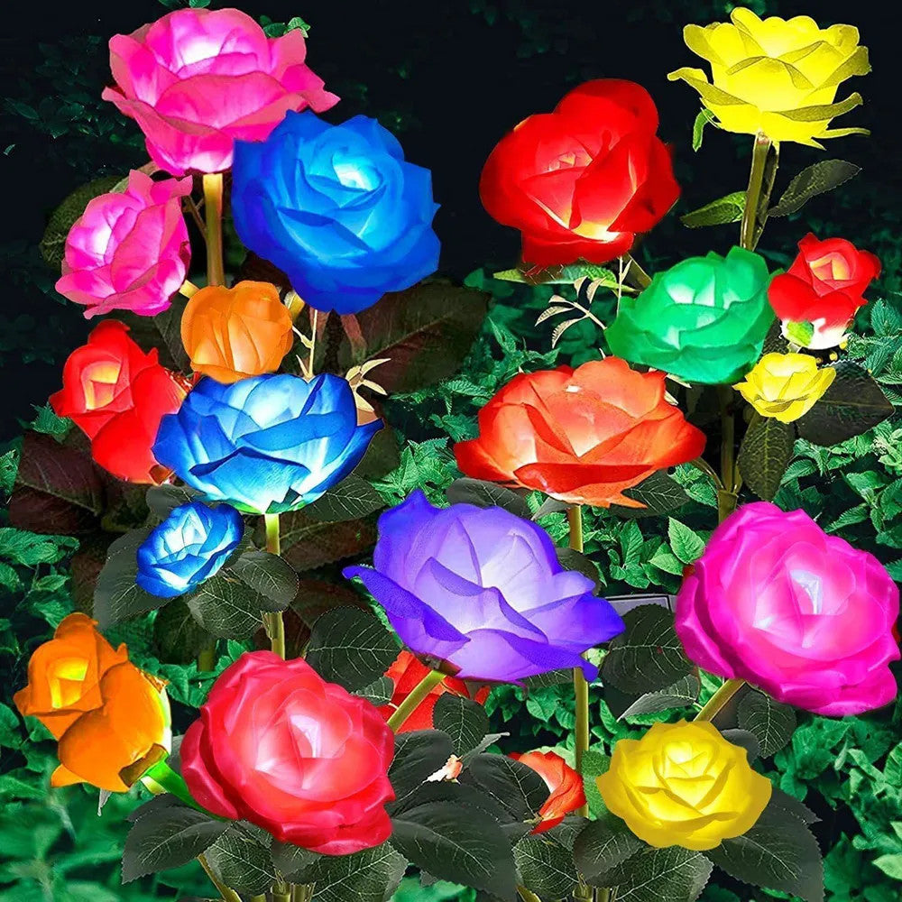 5 Heads Solar Lights Rose Flower