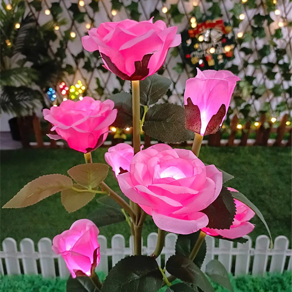 5 Heads Solar Lights Rose Flower