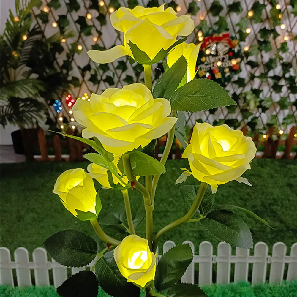 5 Heads Solar Lights Rose Flower