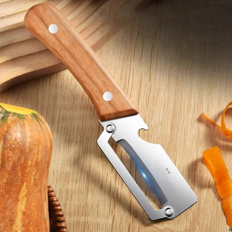 Stainless steel peeler with wooden handle