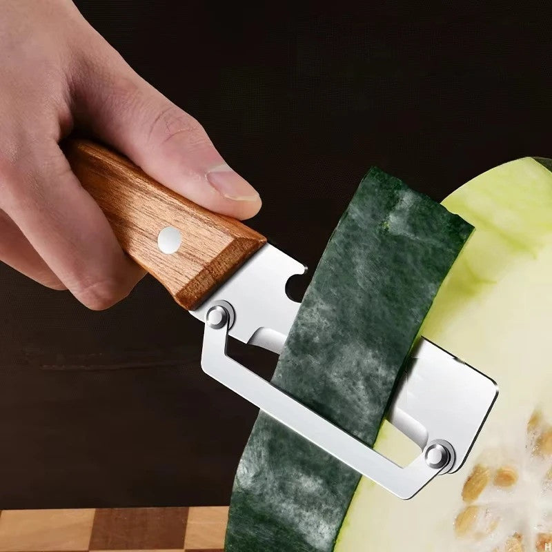 Stainless steel peeler with wooden handle