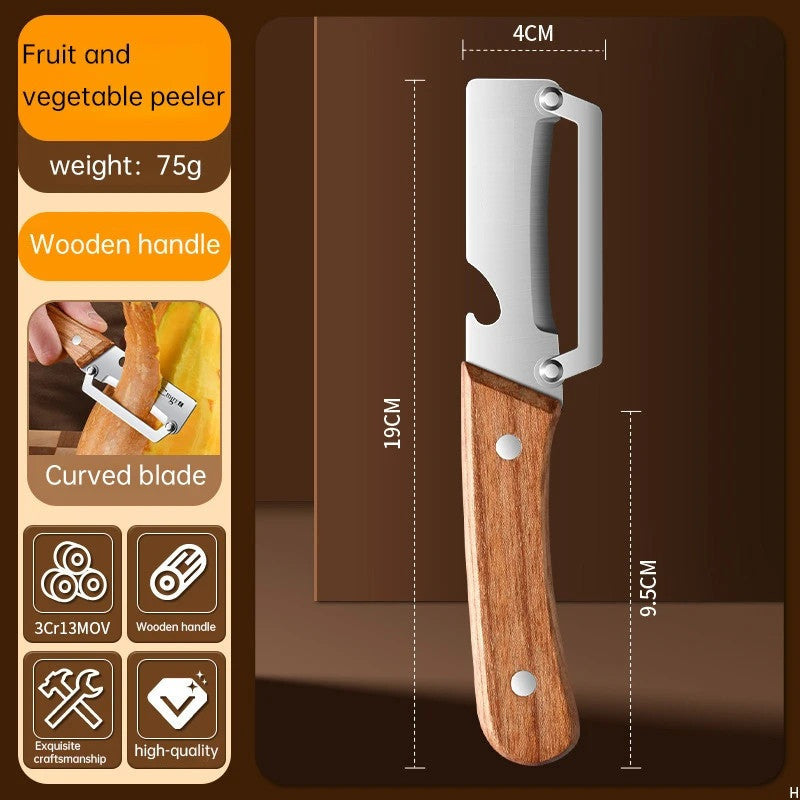 Stainless steel peeler with wooden handle