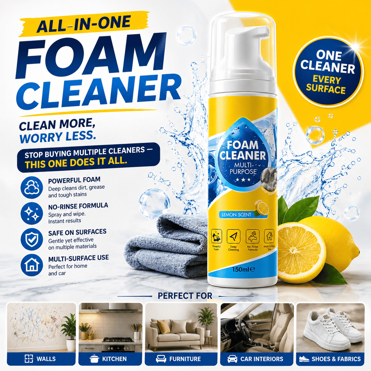 Multifunctional Foam Cleaner Premium for Furniture, Car