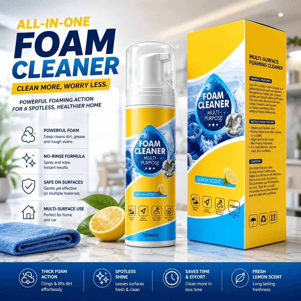 Multifunctional Foam Cleaner Premium for Furniture, Car