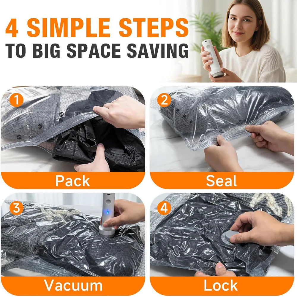 Smart Travel Vacuum Bags + Portable Pump