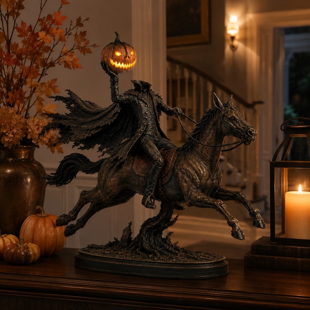 Headless Horseman Statue with LED Pumpkin - image 3