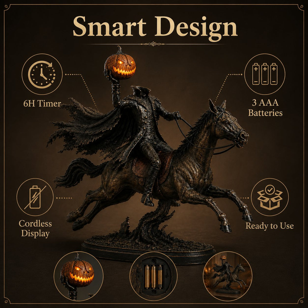 Headless Horseman Statue with LED Pumpkin - image 10