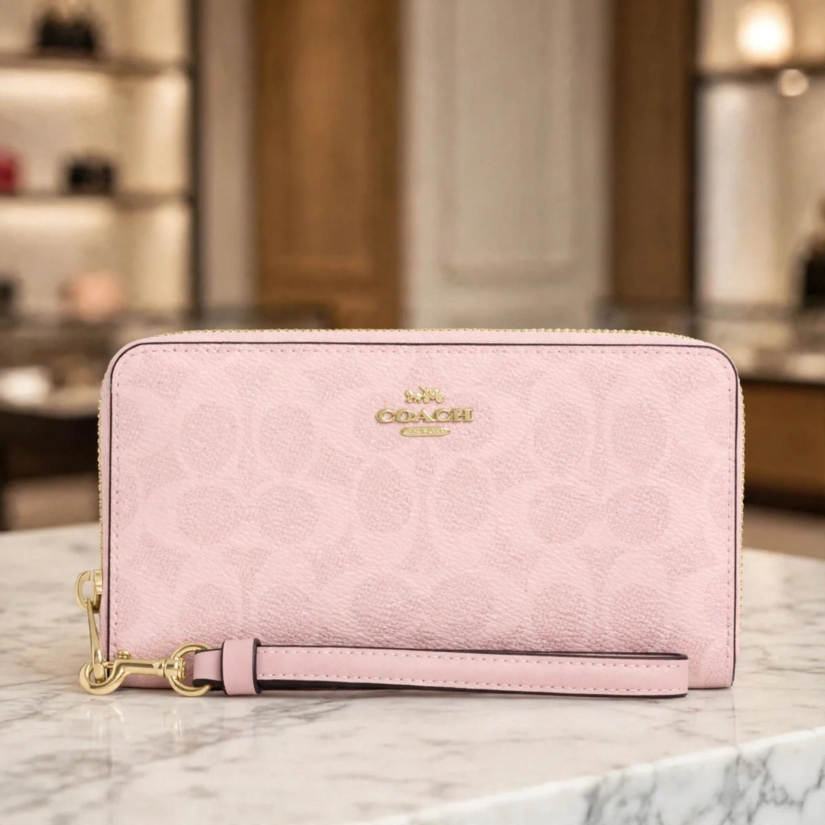 Long Zip Around Wallet In Signature Canvas CW778 Powder Pink - boutique