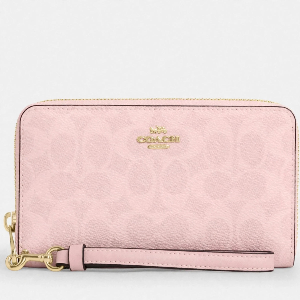 Long Zip Around Wallet In Signature Canvas CW778 Powder Pink - closeup