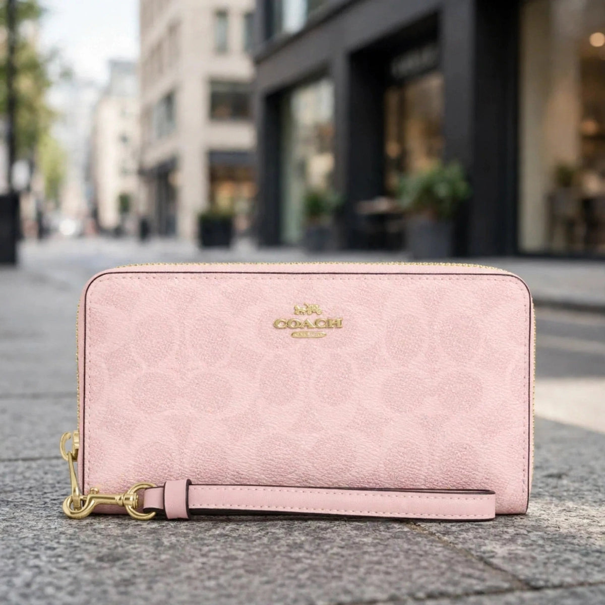 Long Zip Around Wallet In Signature Canvas CW778 Powder Pink - street
