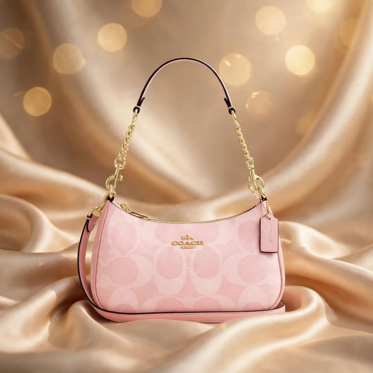 Teri Shoulder Bag In Signature Canvas, GOLD POWDER PINK - silk
