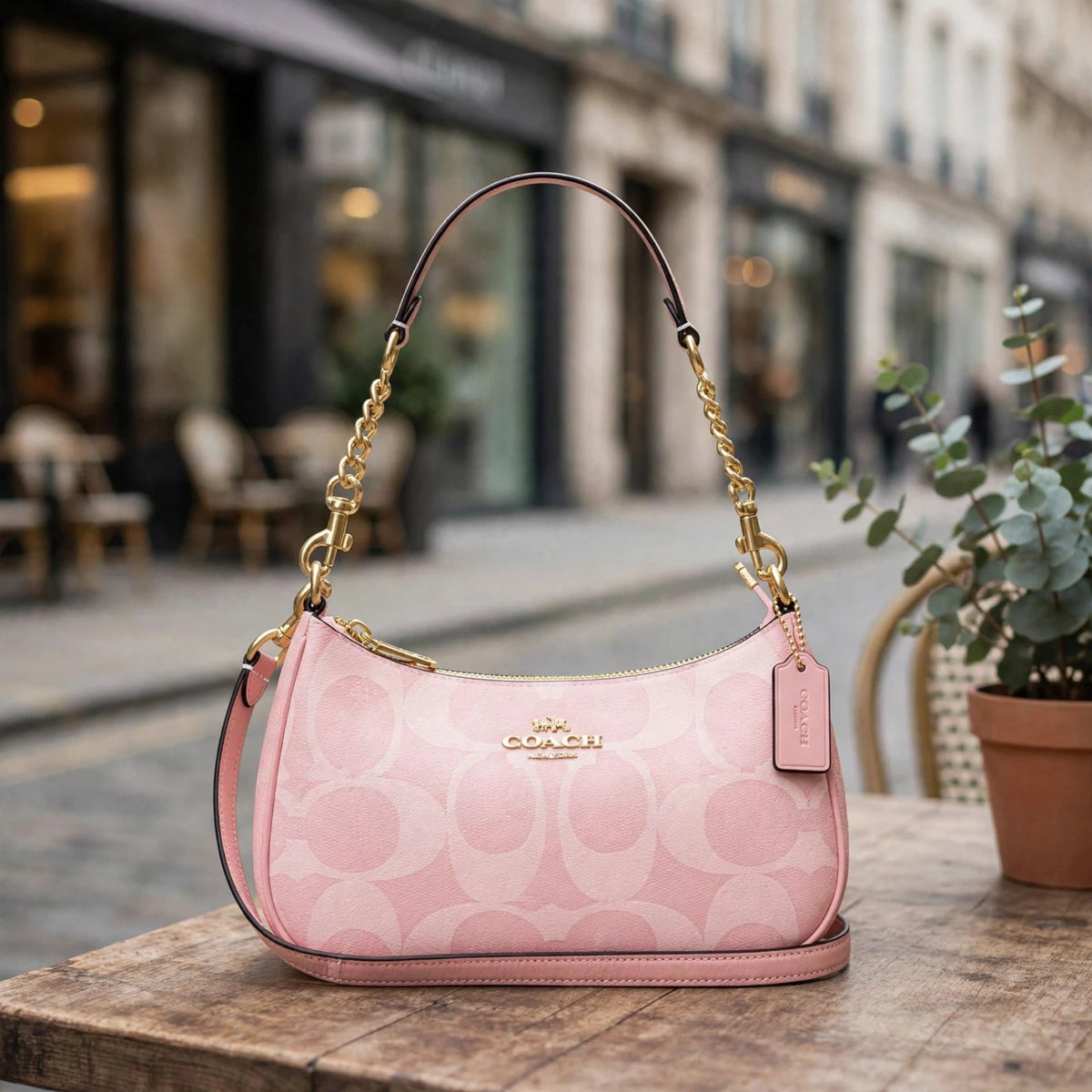 Teri Shoulder Bag In Signature Canvas, GOLD POWDER PINK - street